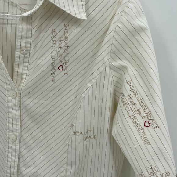 CHICO's Shirt Embroidered Inspirational Women Sz 1 US M Button Front Long Sleeve - Picture 4 of 9